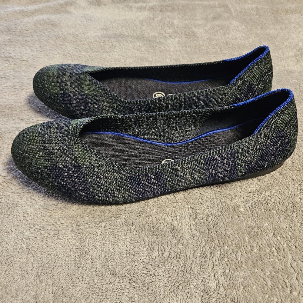 Rothy's Forest Tartan Navy Plaid Round Flats Size 10 - Picture 3 of 12